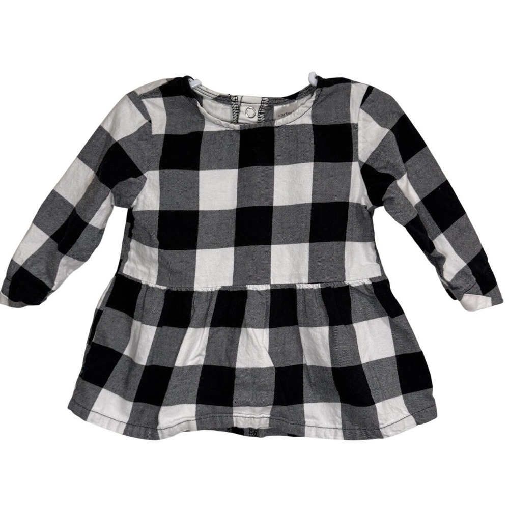 Carters Buffalo Check Plaid Back White L‎ Sleeve Peplum Dress Shirt Toddler 24M